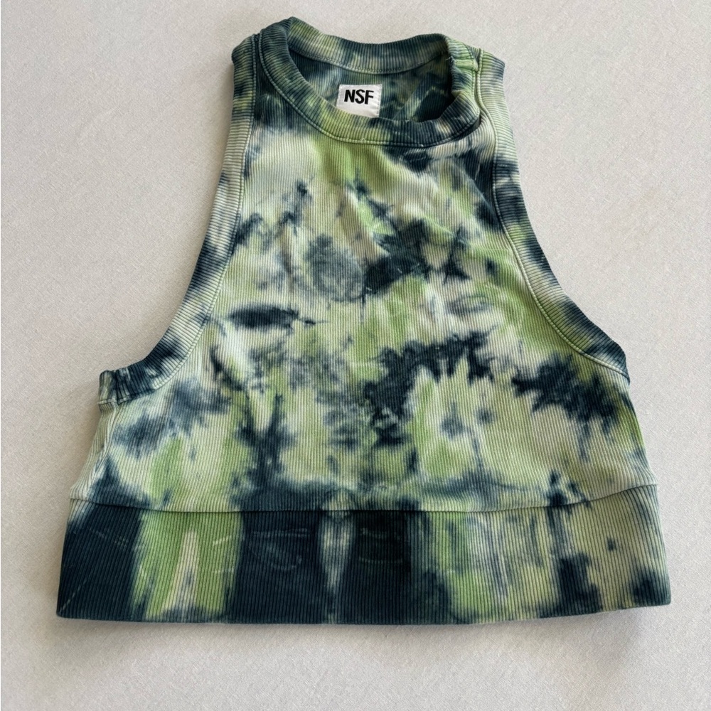 NSF Green and Blue Tie Dye Crop Tank Top XS
